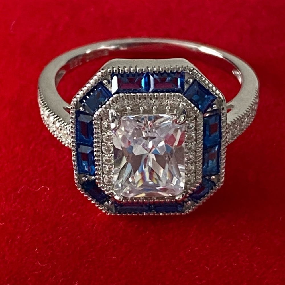 Sterling Silver Lab Sapphire Ring with Intricate Detailing Size 7 - Picture 15 of 15